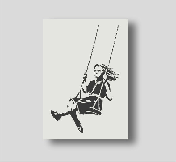 バンクシーガールオンスイングステンシル - 現代グラフィティアート