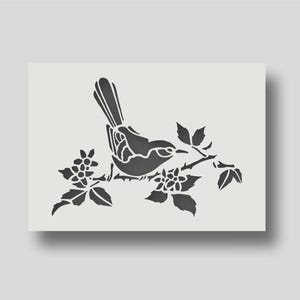 Floral Bird Painting Stencil. Decorate Walls Floors Fabrics & Furniture, Reusable Home Decor Stencil. Various  size options.