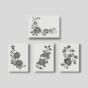 Estênceis de rosa reutilizáveis, estênceis florais para paredes, artes e ofícios, confecção de cartões, decoração de casa, várias opções de design e tamanho. GRUPO 1