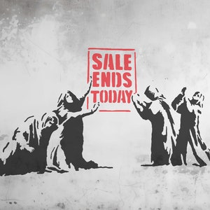 Reusable Banksy Sale Ends Stencil - Banksy wall art - Banksy home decor - Graffiti Art. Various size options available A6, A5, A4, A3, A2.