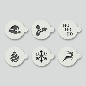 Christmas Coffee Duster Stencils for Latte, Cappuccino, Hot Chocolate. Various design options available. Group 1