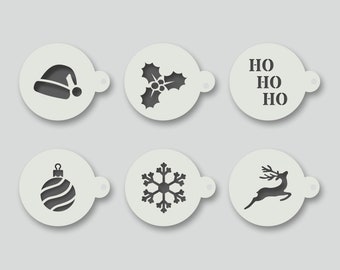 Christmas Coffee Duster Stencils for Latte, Cappuccino, Hot Chocolate. Various design options available. Group 1