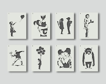 Banksy Stencils  for banksy wall art and decorative stencil projects. Various style and size options available A6, A5, A4, A3, A2, Set 1