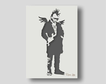 Plantilla Banksy Punk Angel - Arte de pared Banksy - Decoración del hogar Banksy. Varias opciones de tamaño disponibles A6, A5, A4, A3, A2.