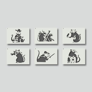 Banksy Stencils for Home Décor, Wall Art, Painting, Art & Craft, Various style and size options available    A6, A5, A4, A3, A2,  Rats Set 3