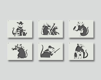 Banksy Stencils for Home Décor, Wall Art, Painting, Art & Craft, Various style and size options available    A6, A5, A4, A3, A2,  Rats Set 3