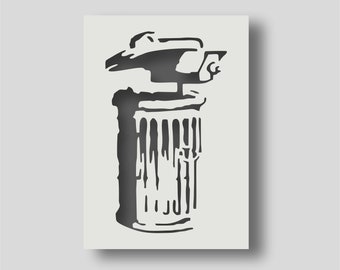 Plantilla de cubo de basura CCTV de Banksy: Decoración de pared reutilizable (A6-A2)