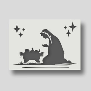 Plantilla de natividad navideña para arte mural, decoración del hogar, creación de tarjetas navideñas, proyectos de manualidades y manualidades. Disponible en varios tamaños.
