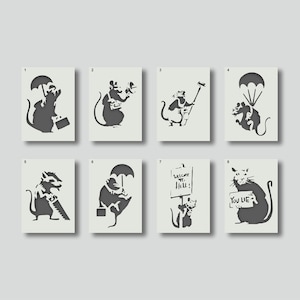 Banksy Rat Stencils for Wall Art, Home Décor, Painting, Various style and size options available A6, A5, A4, A3, A2, Rats Set 2