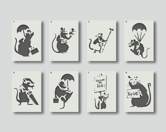 Banksy Rat Stencils for Wall Art, Home Décor, Painting, Various style and size options available A6, A5, A4, A3, A2, Rats Set 2