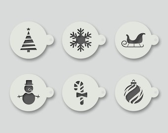 Christmas Coffee Duster Stencils for Latte, Cappuccino, Hot Chocolate. Various design options available. Group 3