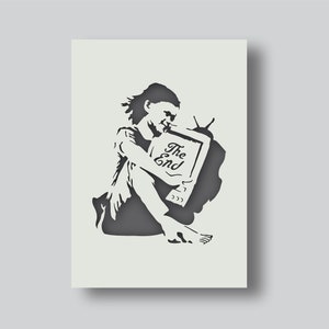 Banksy TV Girl reusable stencil for wall art and decorative stencil projects. Various style and size options available A6, A5, A4, A3, A2