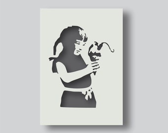 Banksy dynamite ice cream girl stencil for wall art and stencil projects. Various style and size options available A6, A5, A4, A3, A2