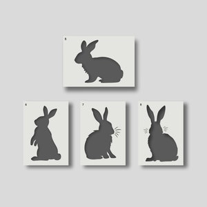 Stencil di coniglio riutilizzabili per pittura, arte murale, arredamento per la casa, arti e mestieri, varie opzioni di design e dimensioni - A6, A5, A4, A3, A2. GRUPPO 2