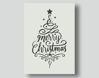Merry Christmas Decorative Stencil for Card Making, Wall Art, Home Decor, Stencil Painting, Arts and Crafts. Various Design & Size Options.