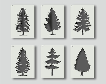 Reusable Pine Tree Stencils for Wall Art, Home Décor, Painting, Art & Craft, Various design and size options available. Group 2