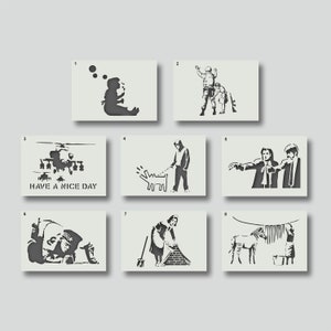 Banksy Stencils for banksy wall art and decorative stencil projects. Various style and size options available A6, A5, A4, A3, A2, Set 3
