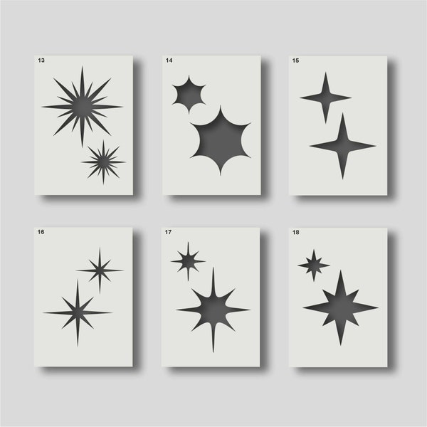 Reusable Star shape stencils.  Star stencils for Nursery Walls and home decor Various design and size options are available. Group 3