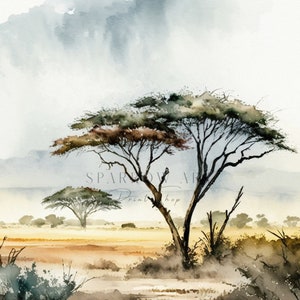 Wild Fields Study Africa Serengeti Classical Painting Printable Africa Lanscape Wall Art Digital African Field Watercolor Home Decor image 6