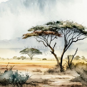 Wild Fields Study Africa Serengeti Classical Painting Printable Africa Lanscape Wall Art Digital African Field Watercolor Home Decor image 5