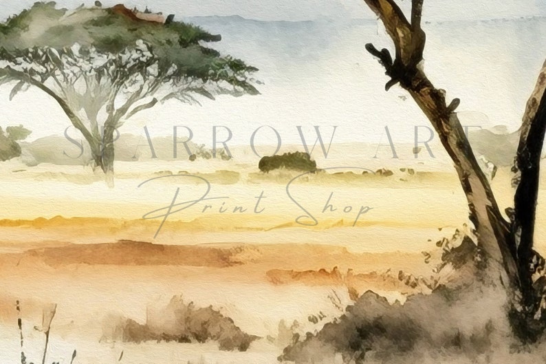 Wild Fields Study Africa Serengeti Classical Painting Printable Africa Lanscape Wall Art Digital African Field Watercolor Home Decor image 4