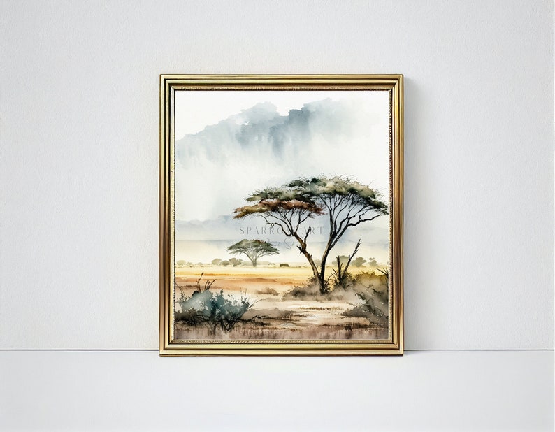 Wild Fields Study Africa Serengeti Classical Painting Printable Africa Lanscape Wall Art Digital African Field Watercolor Home Decor image 1