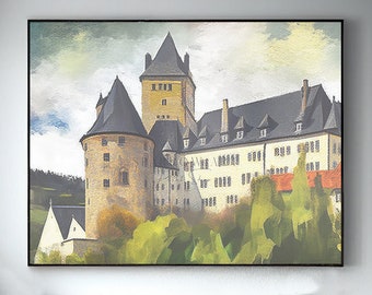 Afternoons In Town Victorian Castle Painting, Printable Chateau Wall Art, European Home Decor, Downloadable Print