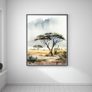 Wild Fields Study Africa Serengeti Classical Painting Printable Africa Lanscape Wall Art Digital African Field Watercolor Home Decor image 3