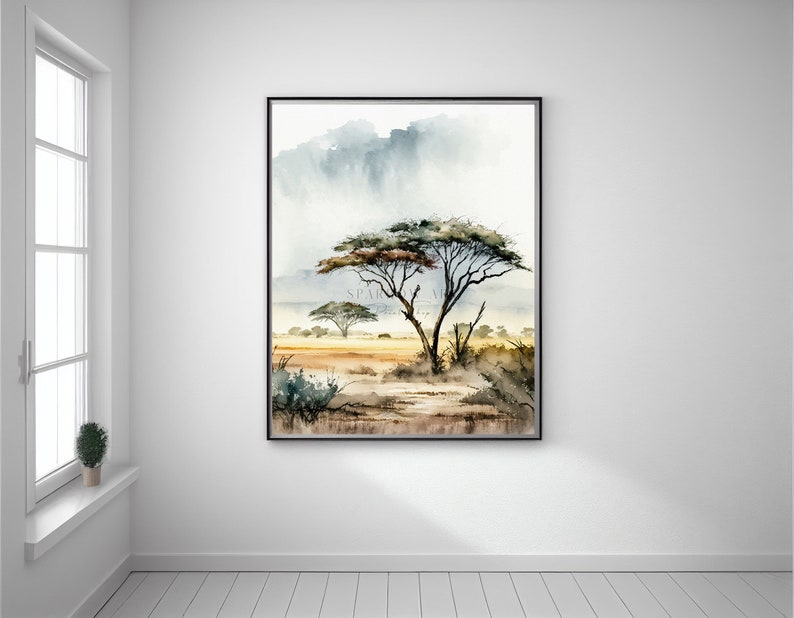 Wild Fields Study Africa Serengeti Classical Painting Printable Africa Lanscape Wall Art Digital African Field Watercolor Home Decor image 3