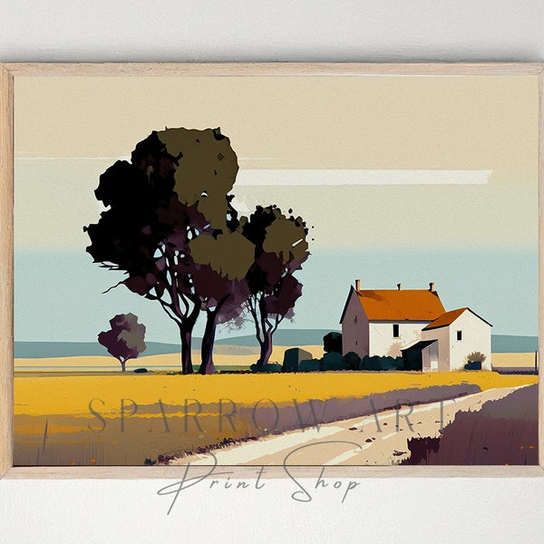 Country Lane Vintage Landscape Painting, Countryside Italian Villa Wall Art, Downloadable  Painting Home Decor [Study 2]