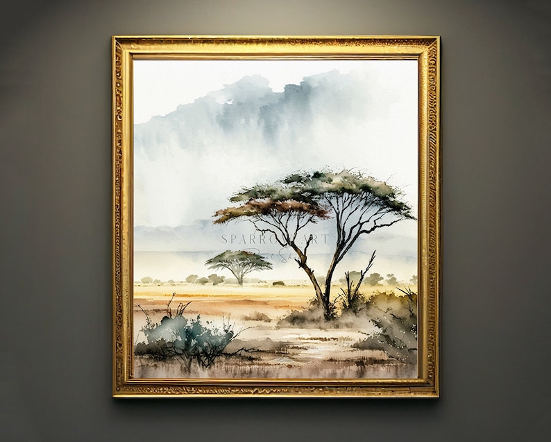 Wild Fields Study Africa Serengeti Classical Painting Printable Africa Lanscape Wall Art Digital African Field Watercolor Home Decor image 2