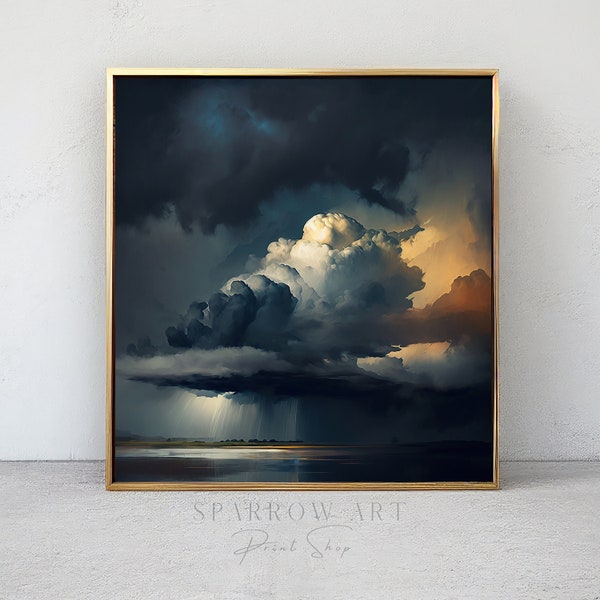 Approaching Storm Moody Cloud Painting, Printable Sky Wall Art, Downloadable Landscape Home Decor, Printable Rain Cloud Art [Study 2]