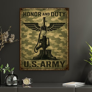 Rustic Army Wall Art, Patriotic Decor for Veterans, Patriotic Display, Military, Patriotic Gift for Him Her, U.S. Army Tribute Metal Print