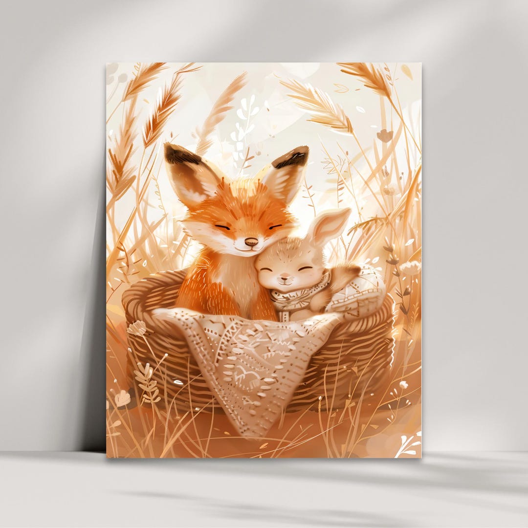 Fox & Bunny Nursery Wall Art - Woodland Baby Animal Print - Cozy ...