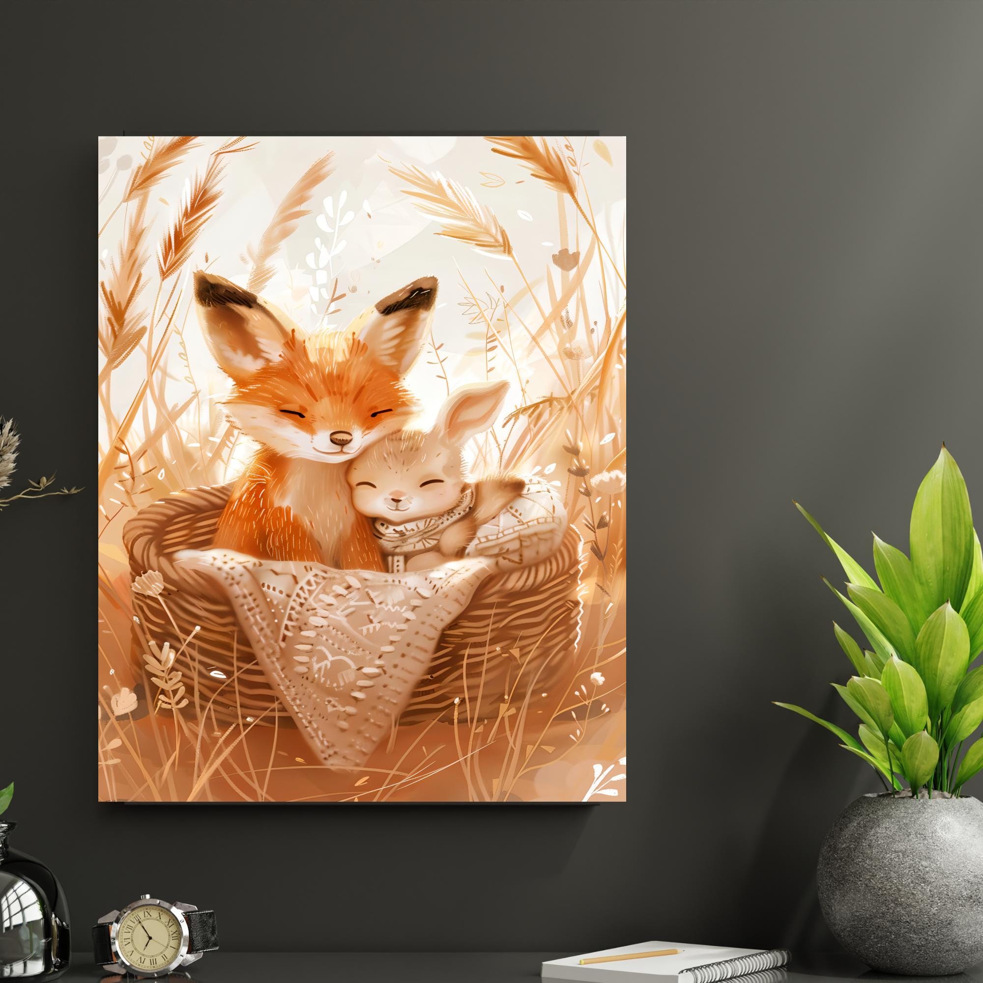Fox & Bunny Nursery Wall Art - Woodland Baby Animal Print - Cozy ...