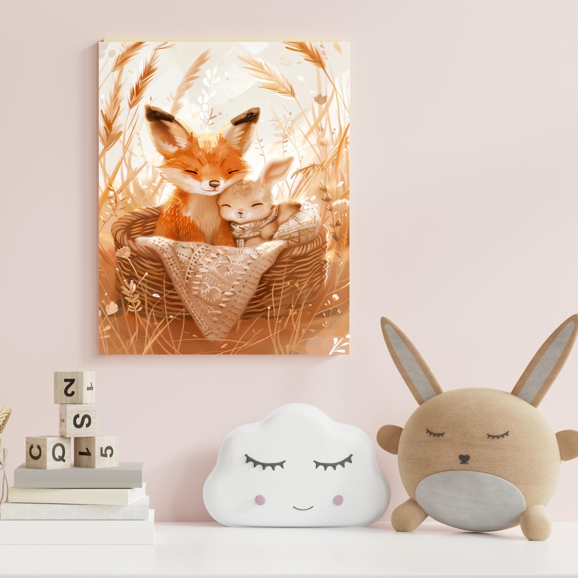 Fox & Bunny Nursery Wall Art - Woodland Baby Animal Print - Cozy ...