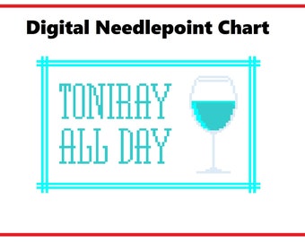 Toniray All Day, Oga's Cantina Blue Wine | Needlepoint Canvas or Counted Cross Stitch Pattern Download