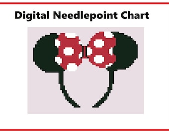Minnie Mouse Ears Headband | Needlepoint Canvas or Counted Cross Stitch Pattern Download