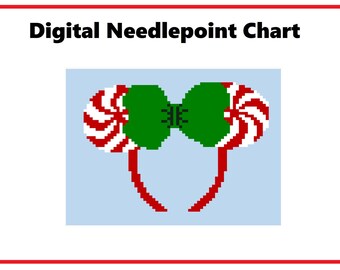 Peppermint Minnie Mouse Ears Headband | Needlepoint Canvas or Counted Cross Stitch Pattern Download