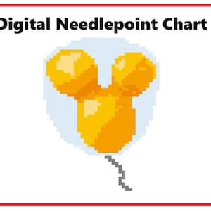 May include: Digital needlepoint chart featuring a yellow balloon shaped like Mickey Mouse's head.