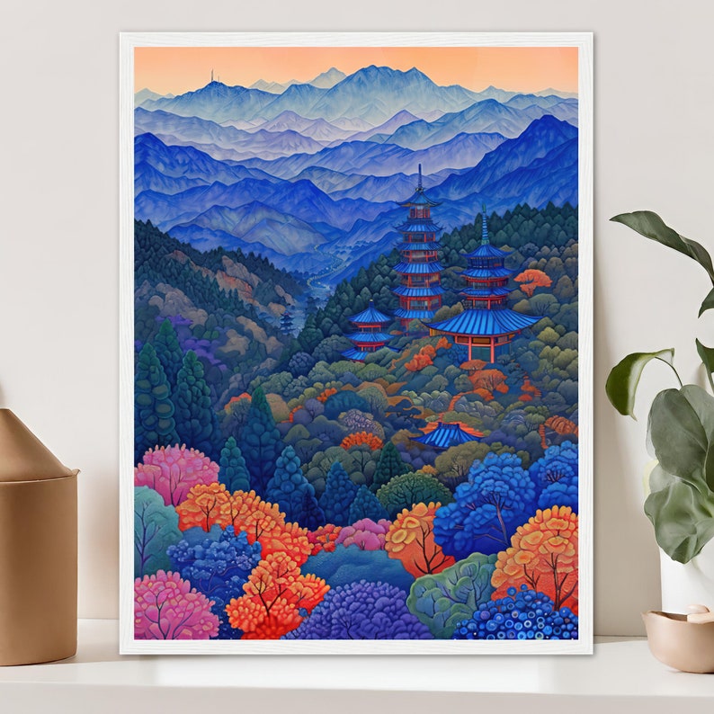 Japanese Splendor: Poster With Traditional Painting, Shows Pagoda in ...