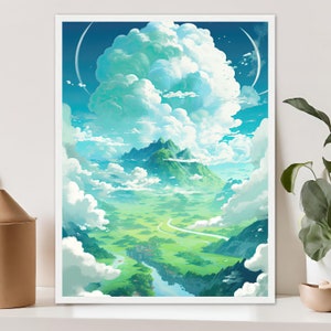 Clouds and Sky, Nature Poster, Landscape Art, Nature Print, Home Decor, Wall Decor, Studio Ghibli Inspired, Chinese Art