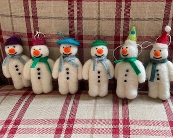 Needle felted snowman tree decoration