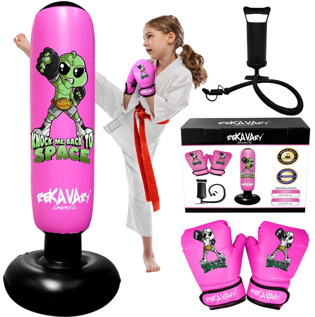 Kids Punching Bag Combo Kit Boxing Gloves Pump Repair Kit Alien Taekwondo Kickboxing MMA KARATE