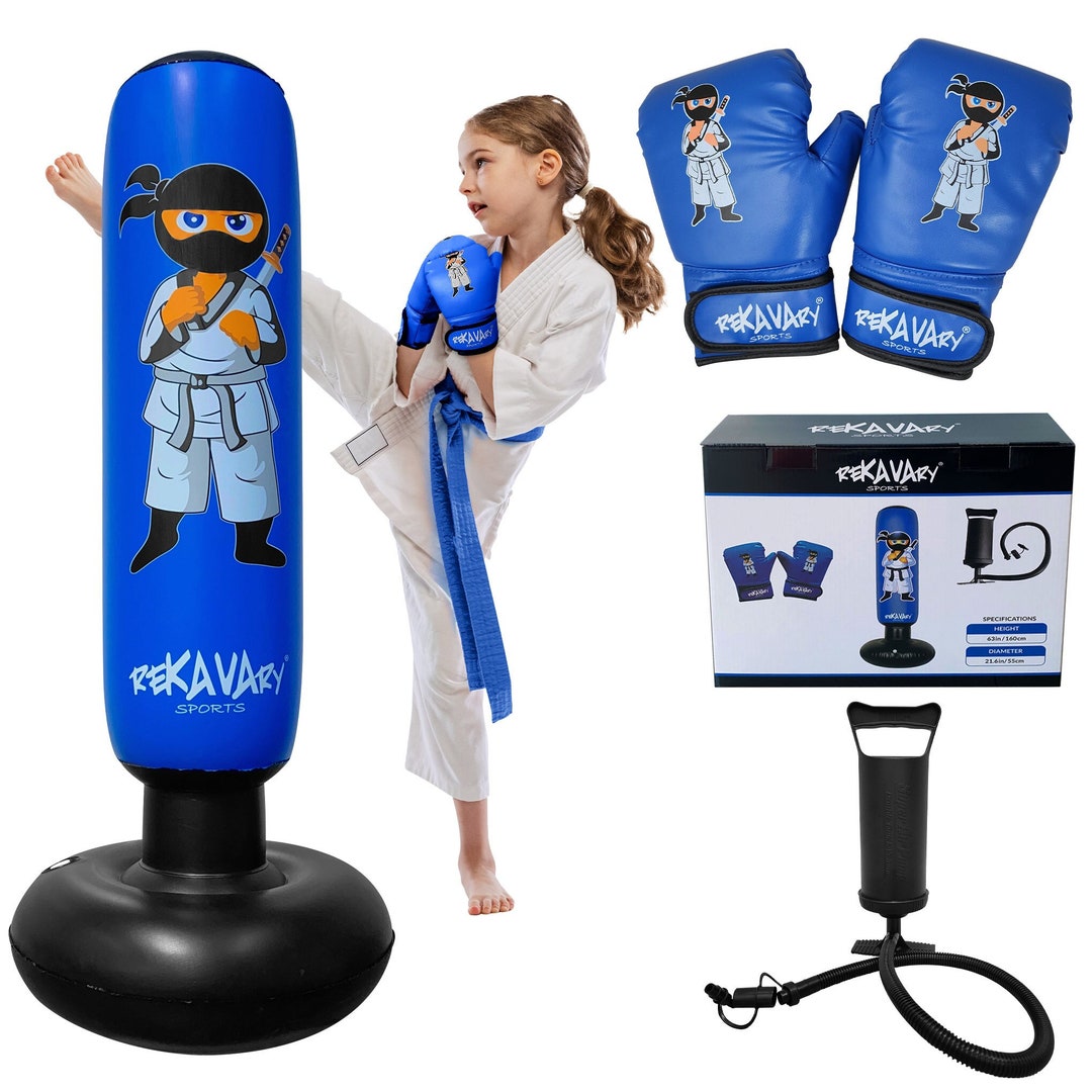Kids Punching Bag Combo Kit Boxing Gloves Pump Repair Kit Ninja