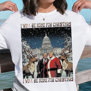 Trump I'll Be Home for Christmas - Humorous Trump Christmas T-Shirt Design Clipart Illustration, Digital Download, Sublimation PNG