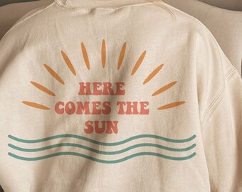 Here Comes The Sun SVG PNG, Summer Cut Files For Cricut, Summer Svg, Sun Svg, Beach Svg, Wavy Letters Svg, Cricut Cut Files, Cricut Svg, Sun