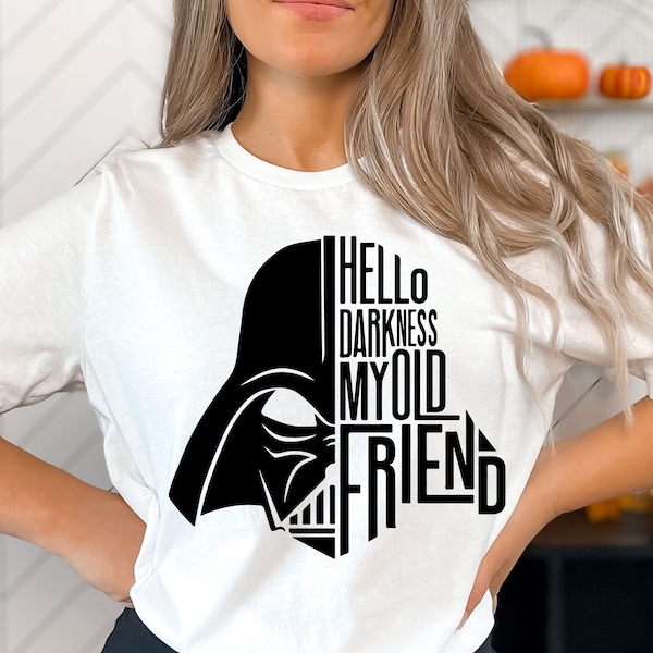 Darth Vader | Hello Darkness My Old Friend | Darth Vader Outline Star Wars Vector Digital Download SVG, EPS, Png, Jpeg, dxf