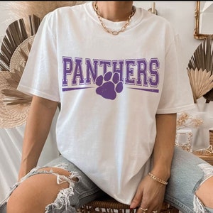 Panters SVG PNG DXF, Distressed Panther Paw Shirt sublimatie ontwerp, Game Day College mascotte gesneden bestand, dtf dtg-overdracht, zeefdruk