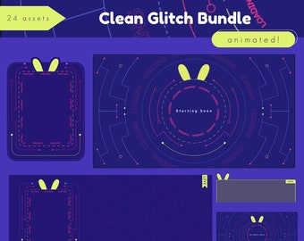 Glitch Streamer Bundle (Purple) - Stream Screens, Overlays, Transition Assets | Vtubers | OBS | Twitch | Youtube